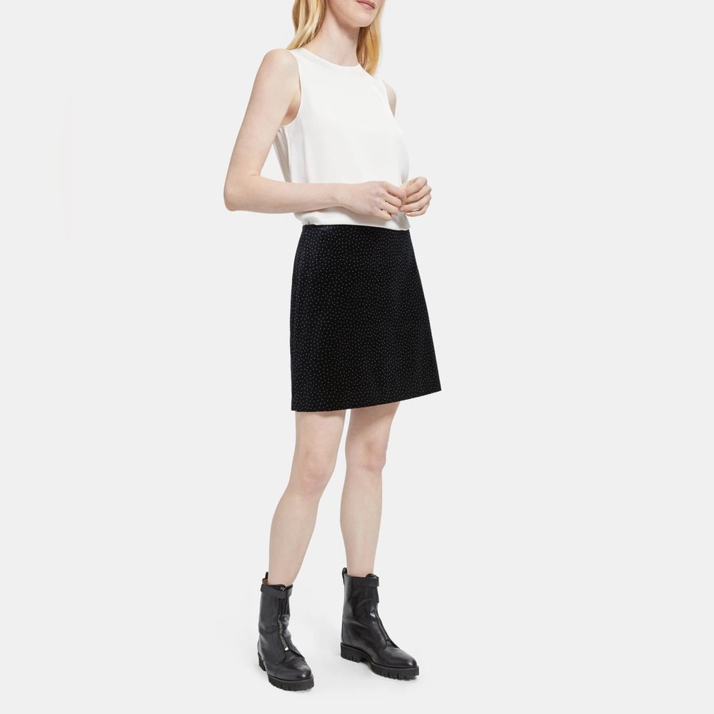 Theory Pleat Wrap Skirt in Polka Dot Velvet